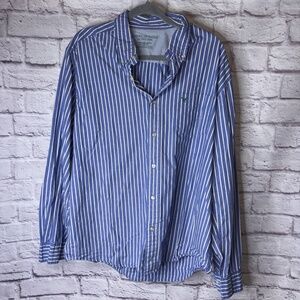 American Eagle Men’s Flannel Thick Plaid Button Down Blue Shirt Mens Sz XL